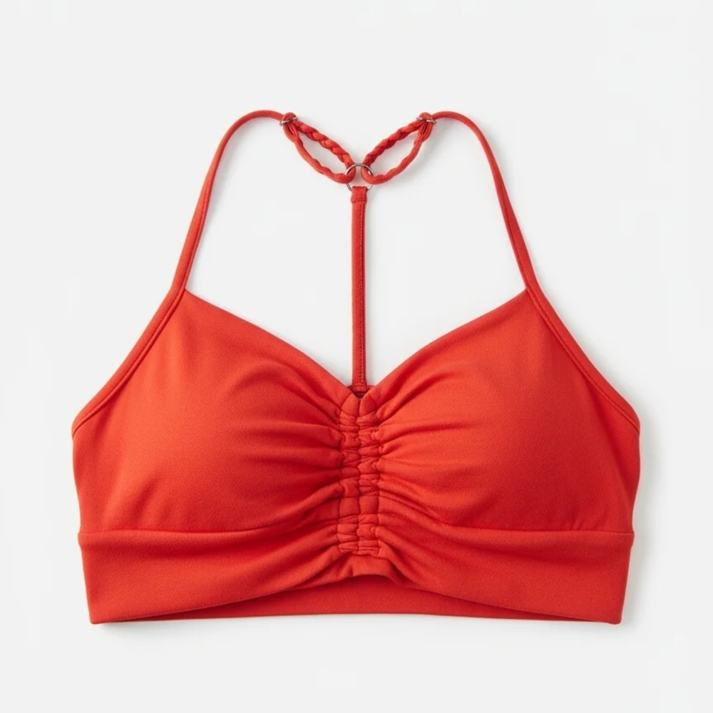 Matching Gym Set: Medium Ruched Red Bralette & Small Ruched Biker Short Set - Picture 4 of 9